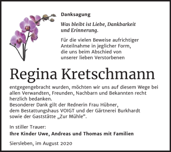 Traueranzeige von Regina Kretschmann von Super Sonntag Mansfelder Land