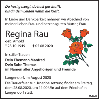 Traueranzeige von Regina Rau von Mitteldeutsche Zeitung Weißenfels