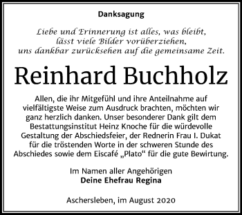 Traueranzeige von Reinhard Buchholz von Mitteldeutsche Zeitung Aschersleben