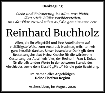 Traueranzeige von Reinhard Buchholz von Super Sonntag Aschersleben