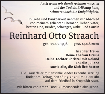 Traueranzeige von Reinhard Otto Straach von Super Sonntag Wittenberg