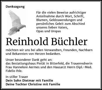 Traueranzeige von Reinhold Büchler von Wochenspiegel Bitterfeld