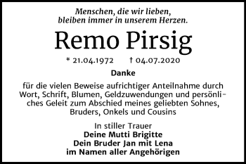 Traueranzeige von Remo Pirsig von Mitteldeutsche Zeitung Bitterfeld