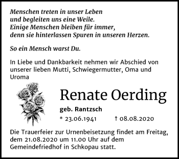 Traueranzeige von Renate Oerding von Mitteldeutsche Zeitung Merseburg/Querfurt