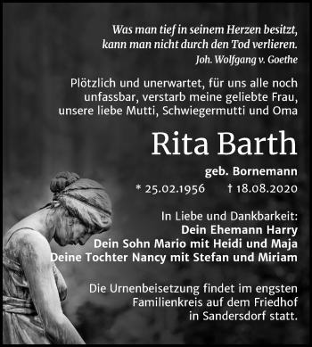 Traueranzeige von Rita Barth von Wochenspiegel Bitterfeld