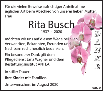 Traueranzeige von Rita Busch von Mitteldeutsche Zeitung Weißenfels
