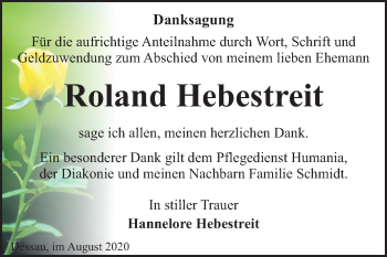 Traueranzeige von Roland Hebestreit von Mitteldeutsche Zeitung Dessau-Roßlau