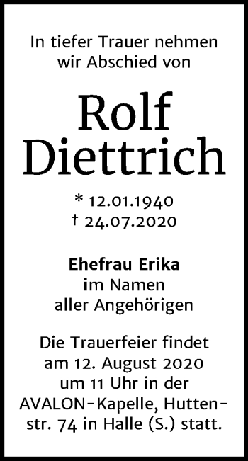 Traueranzeige von Rolf Diettrich von Mitteldeutsche Zeitung Halle/Saalkreis