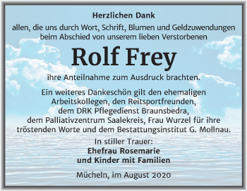 Traueranzeige von Rolf Frey von Mitteldeutsche Zeitung Merseburg/Querfurt
