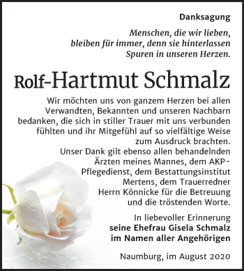 Traueranzeige von Rolf-Hartmut Schmalz von Mitteldeutsche Zeitung Naumburg/Nebra