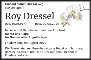 Traueranzeige von Roy Dressel von Mitteldeutsche Zeitung Merseburg/Querfurt