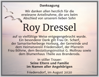 Traueranzeige von Roy Dressel von Mitteldeutsche Zeitung Merseburg/Querfurt