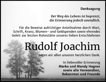 Traueranzeige von Rudolf Joachim von Mitteldeutsche Zeitung Wittenberg