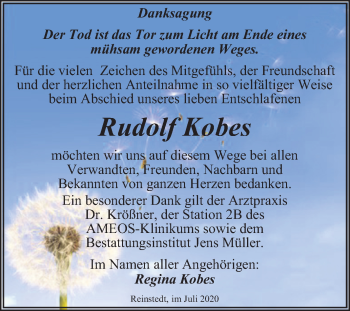 Traueranzeige von Rudolf Kobes von Super Sonntag Aschersleben / Quedlinburg