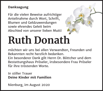 Traueranzeige von Ruth Donath von Super Sonntag Bernburg