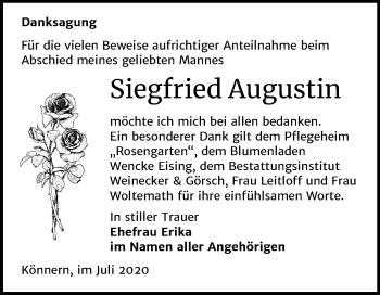 Traueranzeige von Siegfried Augustin von Mitteldeutsche Zeitung Bernburg