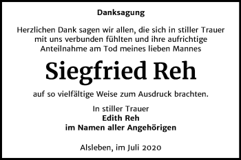Traueranzeige von Siegfried Reh von Mitteldeutsche Zeitung Bernburg