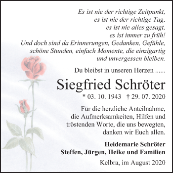 Traueranzeige von Siegfried Schröter von Mitteldeutsche Zeitung Sangerhausen