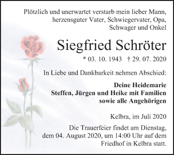 Traueranzeige von Siegfried Schröter von Mitteldeutsche Zeitung Sangerhausen
