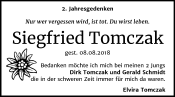 Traueranzeige von Siegfried Tomczak von Mitteldeutsche Zeitung Bitterfeld