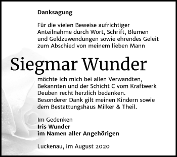 Traueranzeige von Siegmar Wunder von Mitteldeutsche Zeitung Zeitz
