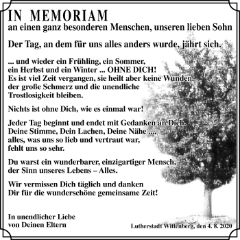 Traueranzeige von Sohn  von Mitteldeutsche Zeitung Wittenberg