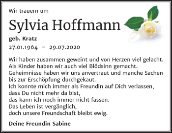 Traueranzeige von Sylvia Hoffmann von Mitteldeutsche Zeitung Mansfelder Land