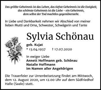 Traueranzeige von Sylvia Schönau von Mitteldeutsche Zeitung Halle/Saalkreis