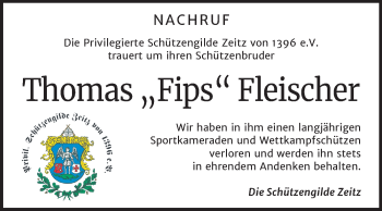 Traueranzeige von Thomas Fleischer von Mitteldeutsche Zeitung Zeitz