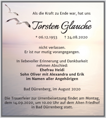 Traueranzeige von Torsten Glauche von Mitteldeutsche Zeitung Merseburg/Querfurt