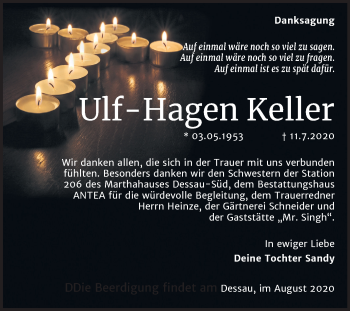 Traueranzeige von Ulf-Hagen Keller von Super Sonntag Dessau-Roßlau