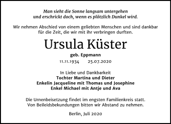 Traueranzeige von Ursula Küster von Super Sonntag Wittenberg