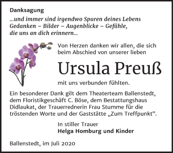 Traueranzeige von Ursula Preuß von Super Sonntag Quedlinburg