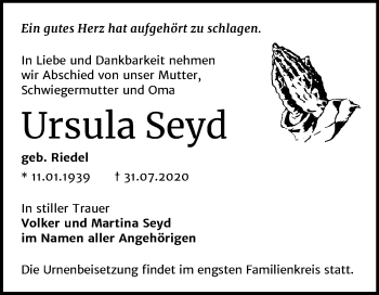 Traueranzeige von Ursula Seyd von Mitteldeutsche Zeitung Halle/Saalkreis