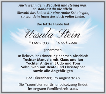 Traueranzeige von Ursula Stein von Super Sonntag Merseburg/Querfurt