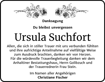 Traueranzeige von Ursula Suchfort von Mitteldeutsche Zeitung Dessau-Roßlau