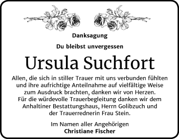 Traueranzeige von Ursula Suchfort von Super Sonntag Dessau-Roßlau