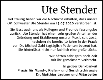 Traueranzeige von Ute Stender von Mitteldeutsche Zeitung Halle/Saalkreis