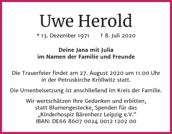 Traueranzeige von Uwe Herold von Mitteldeutsche Zeitung Halle/Saalkreis
