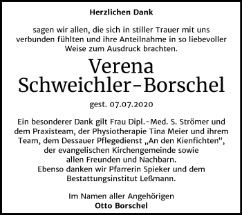 Traueranzeige von Verena Schweichler-Borschel von Super Sonntag Wittenberg