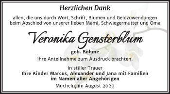 Traueranzeige von Veronika Gensterblum von Super Sonntag Merseburg/Querfurt