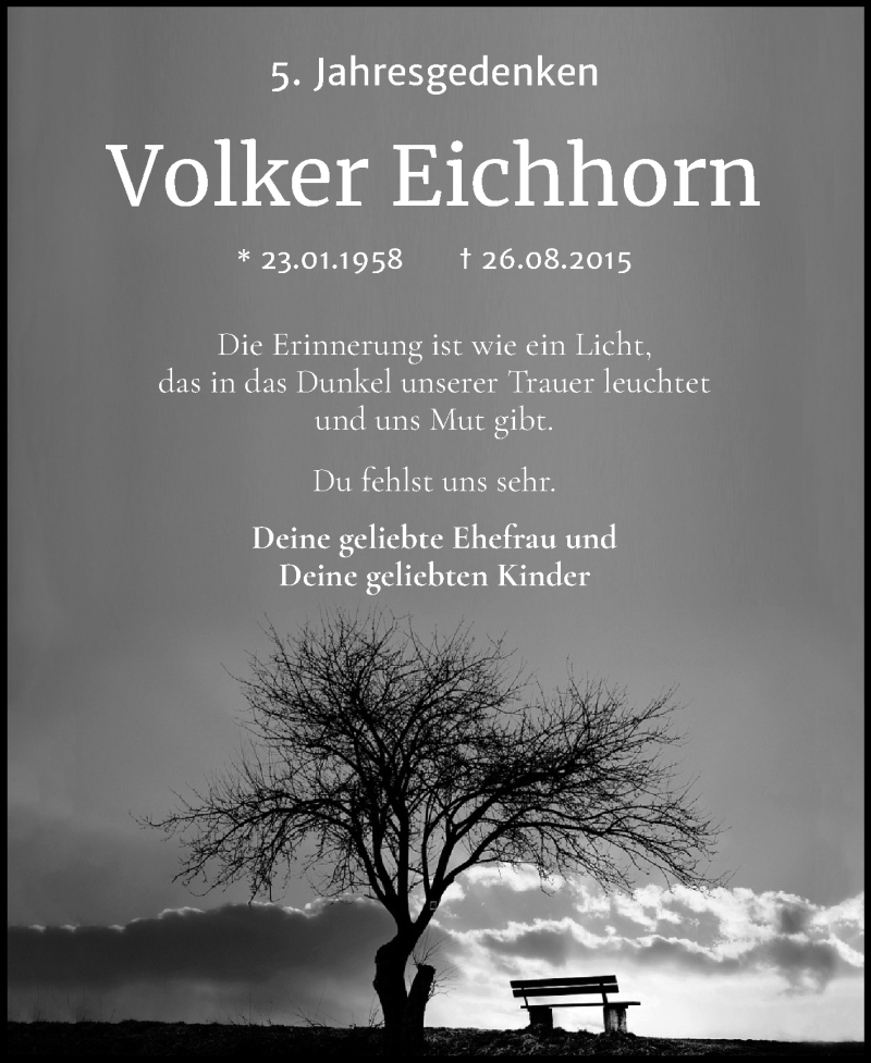  Traueranzeige für Volker Eichhorn vom 26.08.2020 aus Mitteldeutsche Zeitung Naumburg/Nebra