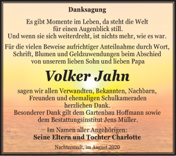 Traueranzeige von Volker Jahn von Super Sonntag Aschersleben