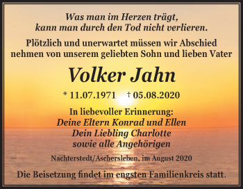 Traueranzeige von Volker Jahn von Mitteldeutsche Zeitung Aschersleben