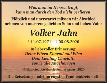 Traueranzeige von Volker Jahn von Wochenspiegel Aschersleben