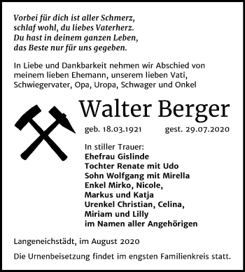 Traueranzeige von Walter Berger von Mitteldeutsche Zeitung Merseburg/Querfurt