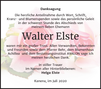 Traueranzeige von Walter Elste von Mitteldeutsche Zeitung Halle/Saalkreis