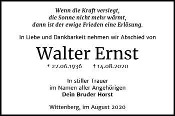 Traueranzeige von Walter Ernst von Mitteldeutsche Zeitung Wittenberg