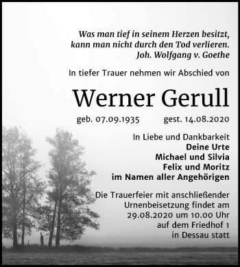Traueranzeige von Werner Gerull von Super Sonntag Dessau-Roßlau
