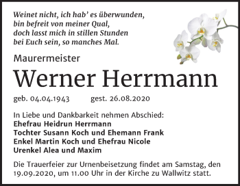 Traueranzeige von Werner Herrmann von Mitteldeutsche Zeitung Halle/Saalkreis